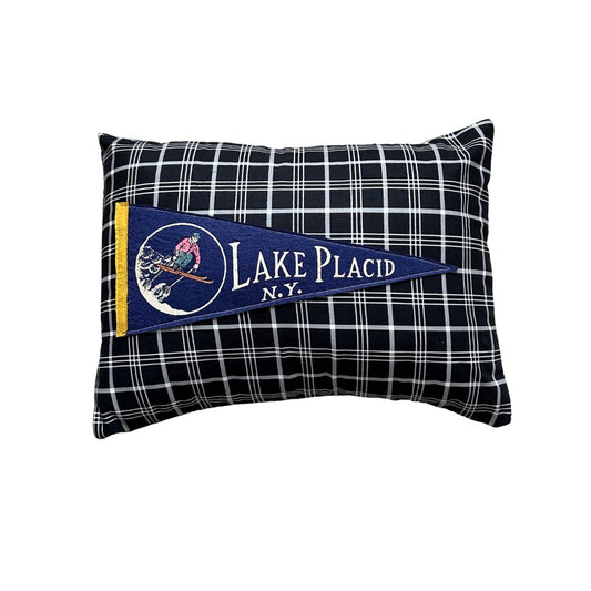 New York Lake Placid Vintage Pennant on New Woven Throw Pillow
