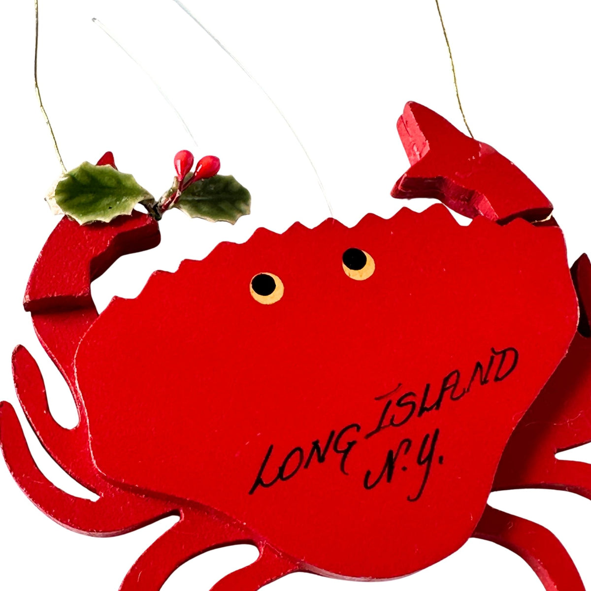 New York Long Island Vintage Wood Crab Ornament