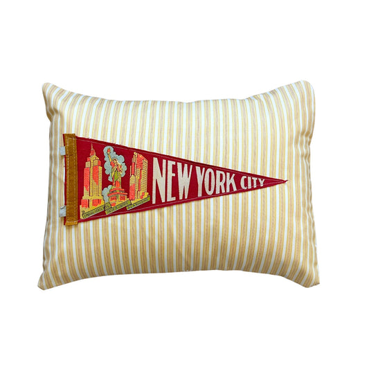 New York NYC Vintage Pennant on New Yellow Woven Throw Pillow