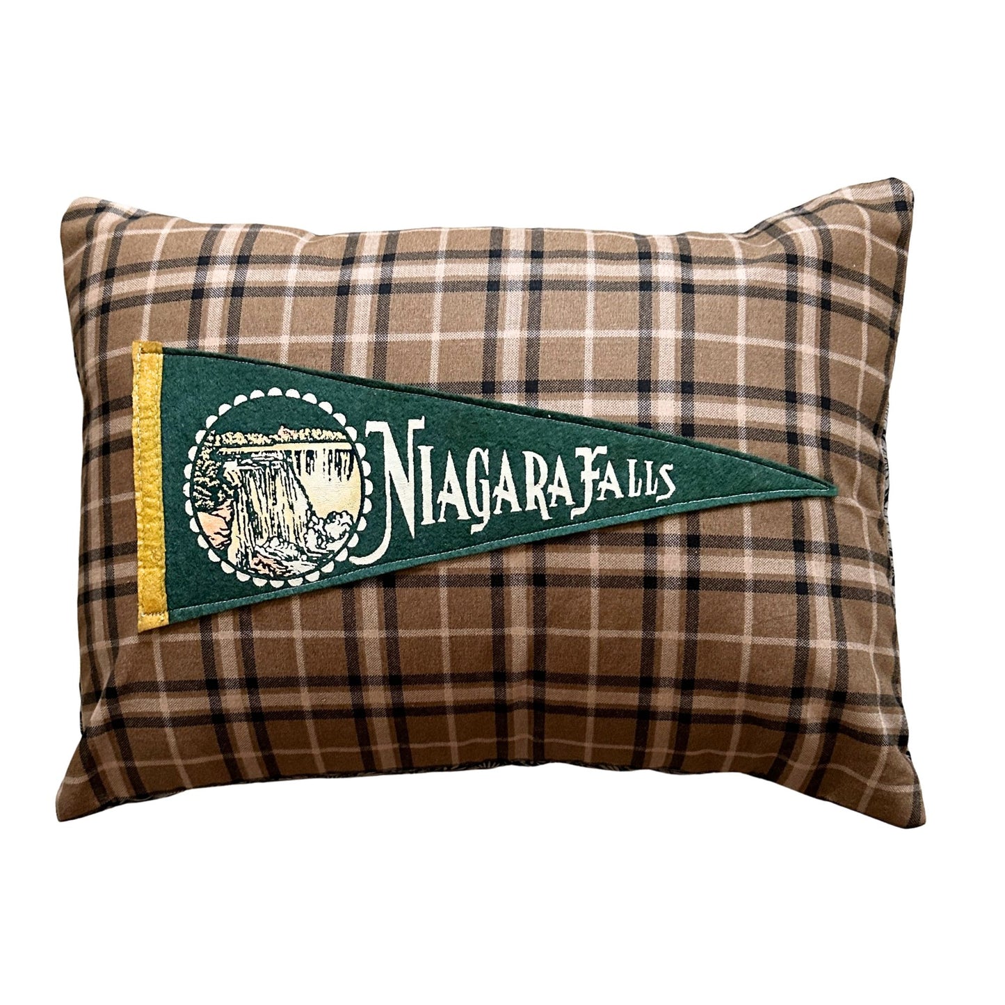 New York Niagra Falls Vintage Pennant on New Woven Throw Pillow