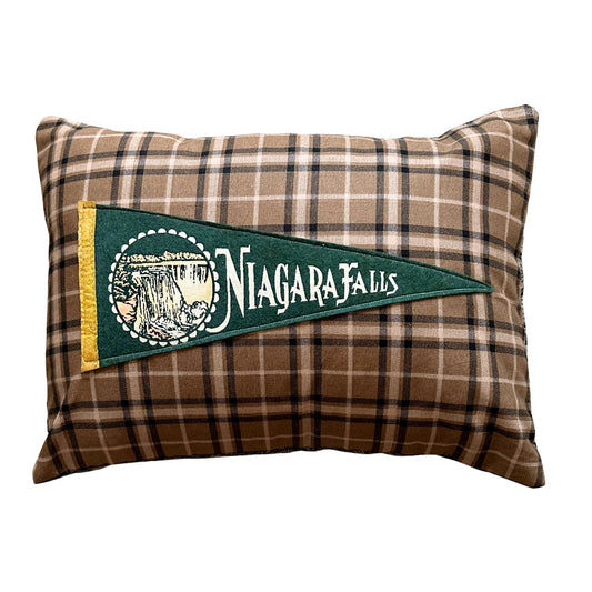 New York Niagra Falls Vintage Pennant on New Woven Throw Pillow