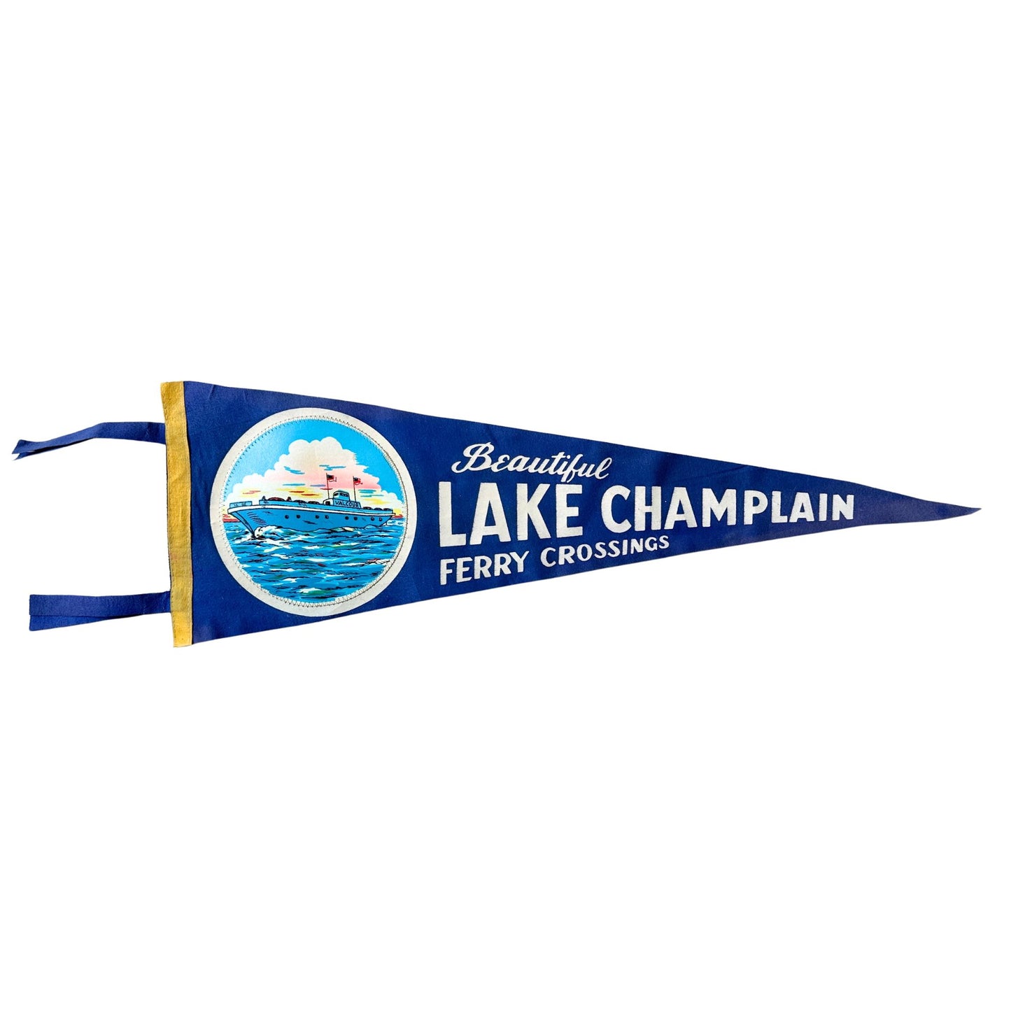 New York Vermont Lake Champlain Ferry Crossing Large Vintage Pennant