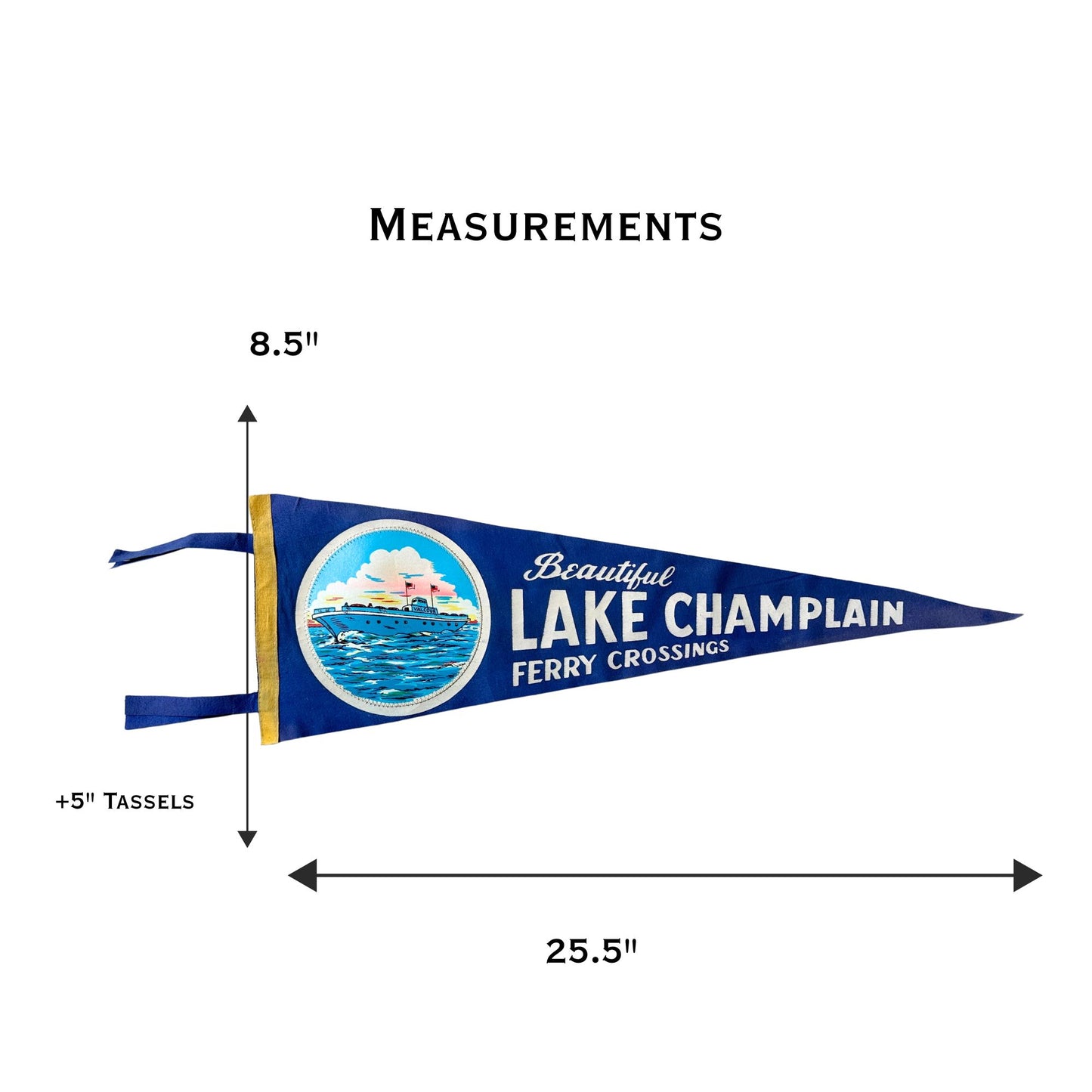 New York Vermont Lake Champlain Ferry Crossing Large Vintage Pennant