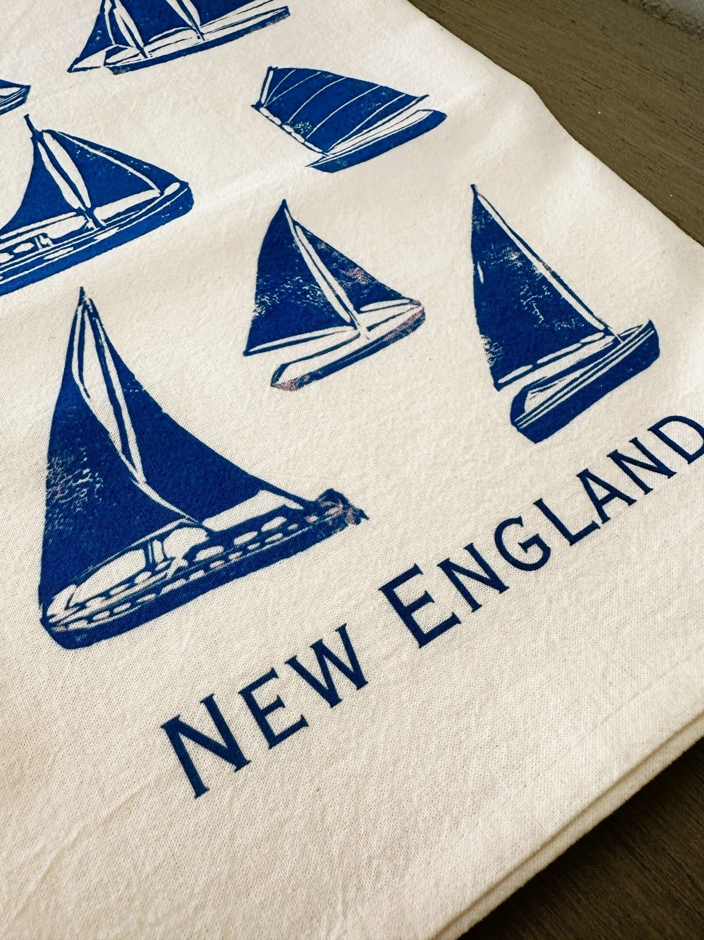 New England Sailboats Block Print Flour Sack Dish Towel