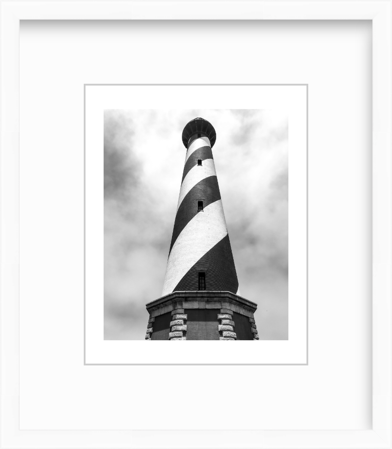North Carolina Outer Banks Cape Hatteras Lighthouse Black and White Giclee Travel Print