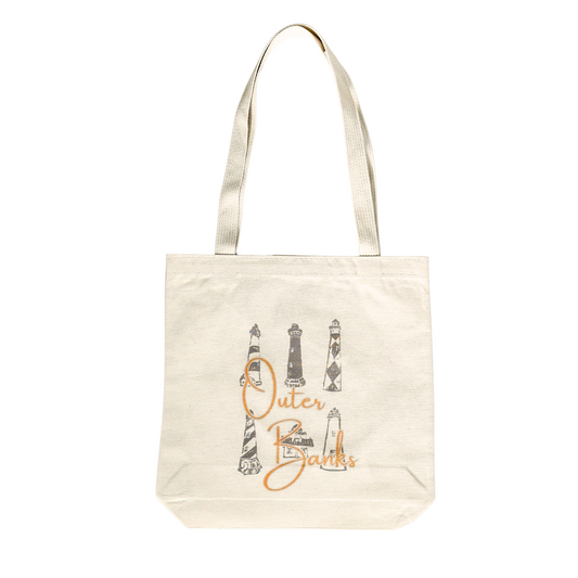 North Carolina Outer Banks Lighthouses Block Print Tote Bag
