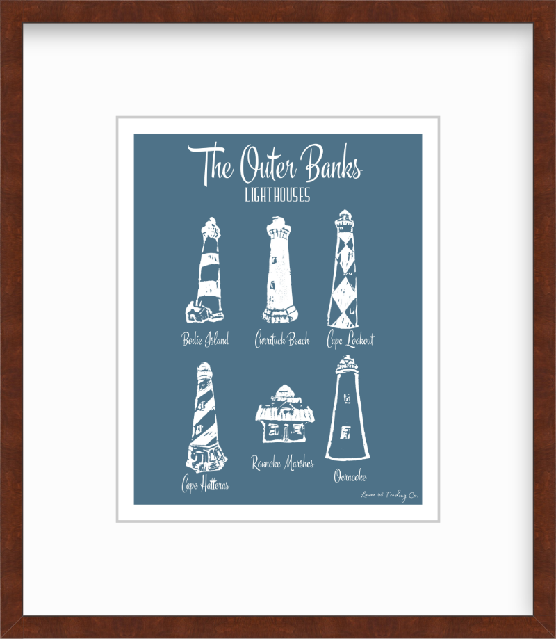 North Carolina Outer Banks Lighthouses Block Print by Nikki Degn Giclee Art Print