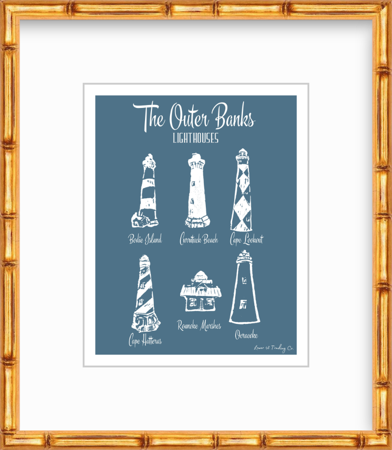 North Carolina Outer Banks Lighthouses Block Print by Nikki Degn Giclee Art Print