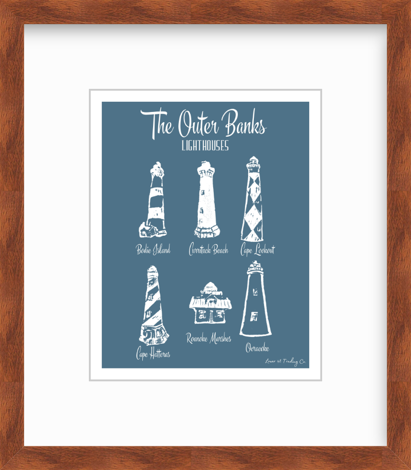 North Carolina Outer Banks Lighthouses Block Print by Nikki Degn Giclee Art Print