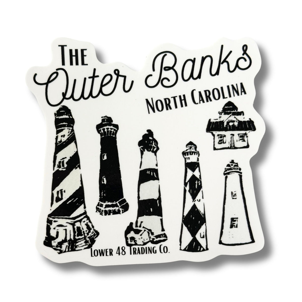 North Carolina Outer Banks Lighthouses Block Print Weatherproof Large Sticker