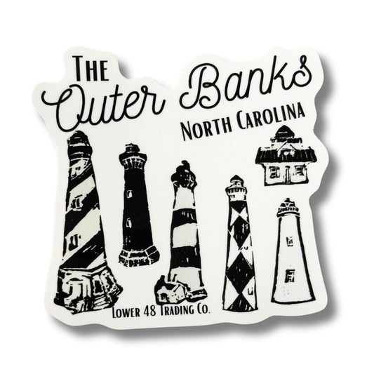 North Carolina Outer Banks Lighthouses Block Print Weatherproof Large Sticker