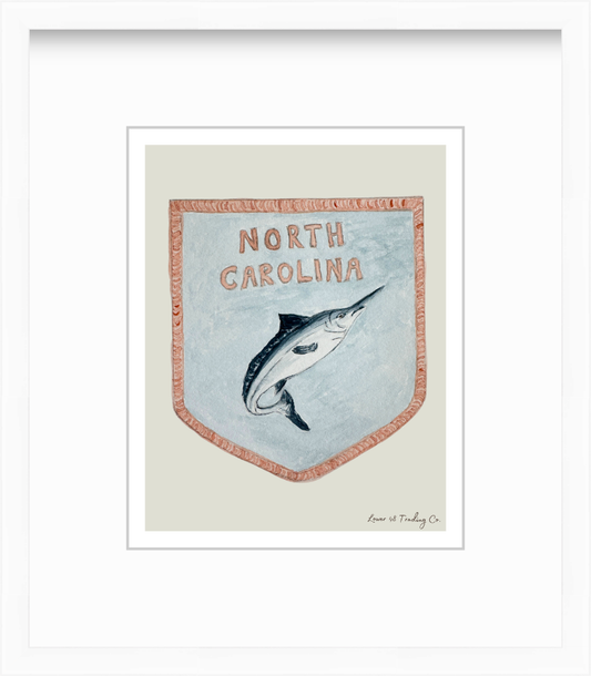 North Carolina Vintage Road Trip Patch in Watercolor by Nikki Degn Giclee Art Print