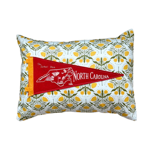 North Carolina Vintage Pennant on New Woven Floral Throw Pillow