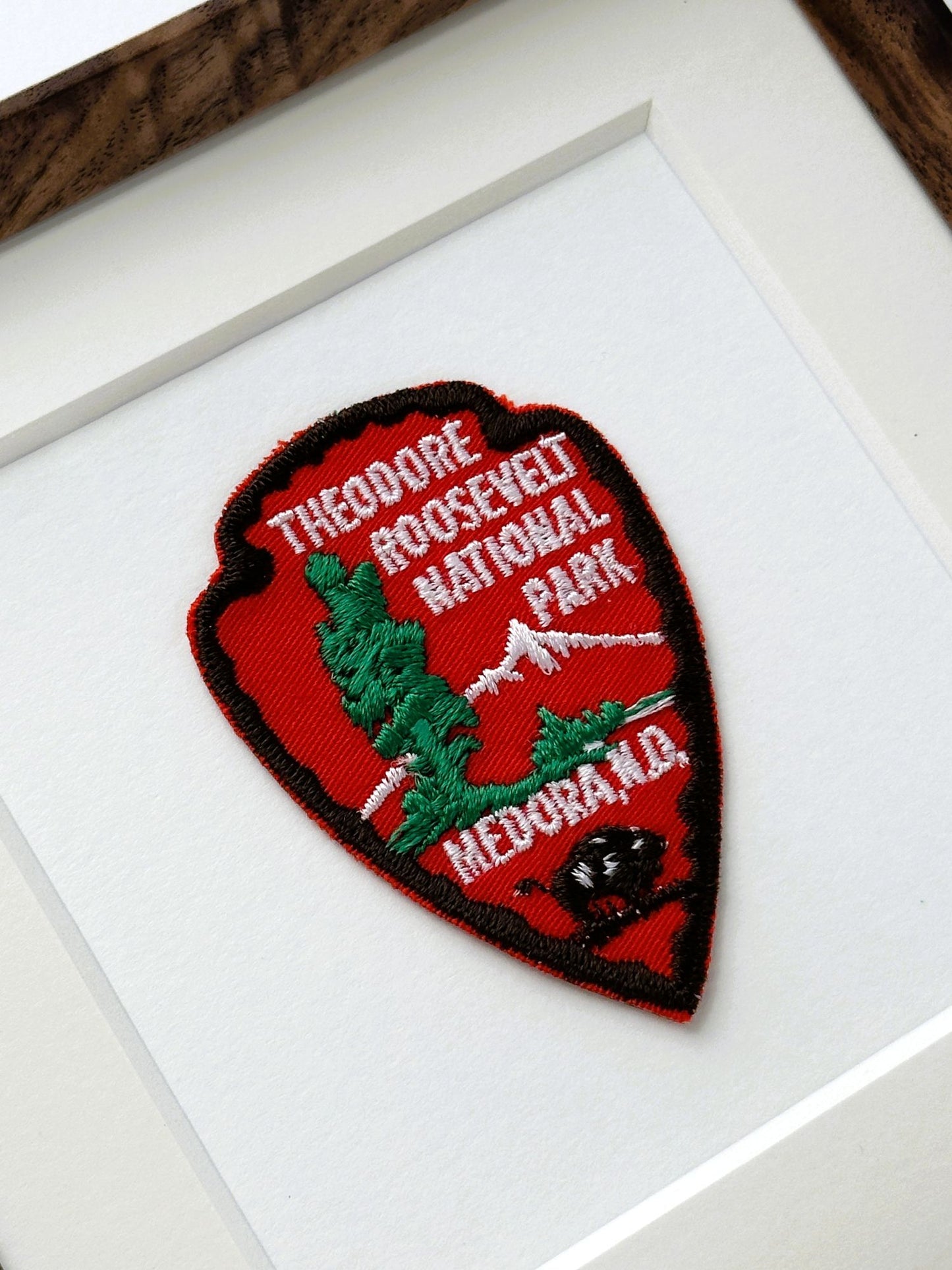 North Dakota Theodore Roosevelt National Park Vintage Patch Solid Wood Framed