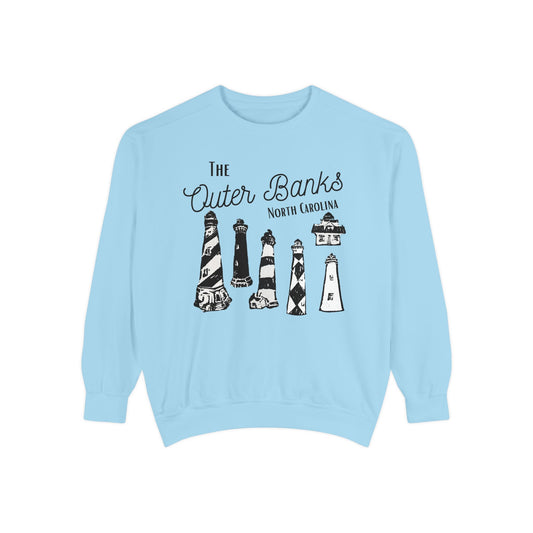 North Carolina Outer Banks Lighthouses Adult Unisex Sweatshirt Pale Blue
