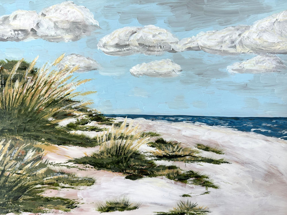 North Carolina Outer Banks Beach Dunes Original Painting on Panel Solid Wood Framed 11x14 inches