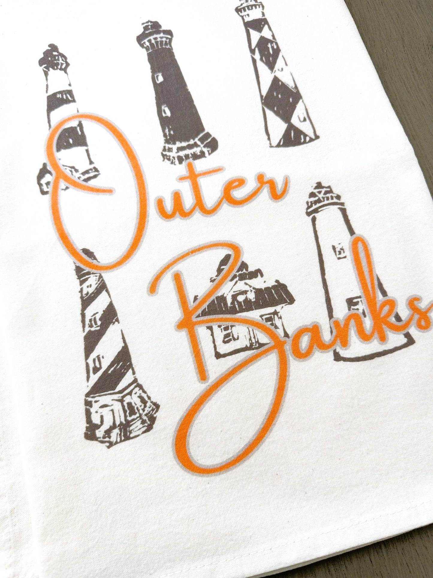 North Carolina Outer Banks Lighthouses Block Print Flour Sack Dish Towel