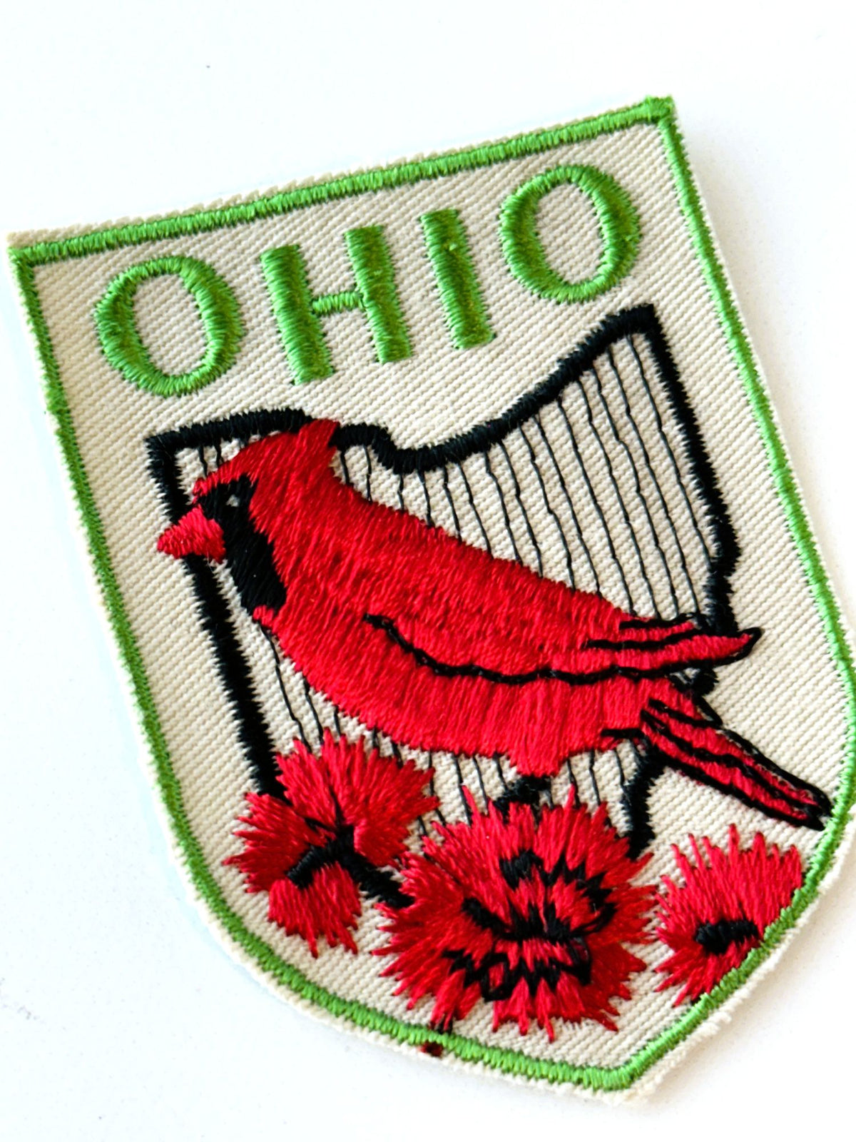 Ohio State Bird Flowers Green Trim Vintage Patch