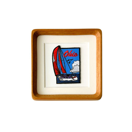Ohio Sailboat Vintage Patch Wood Framed