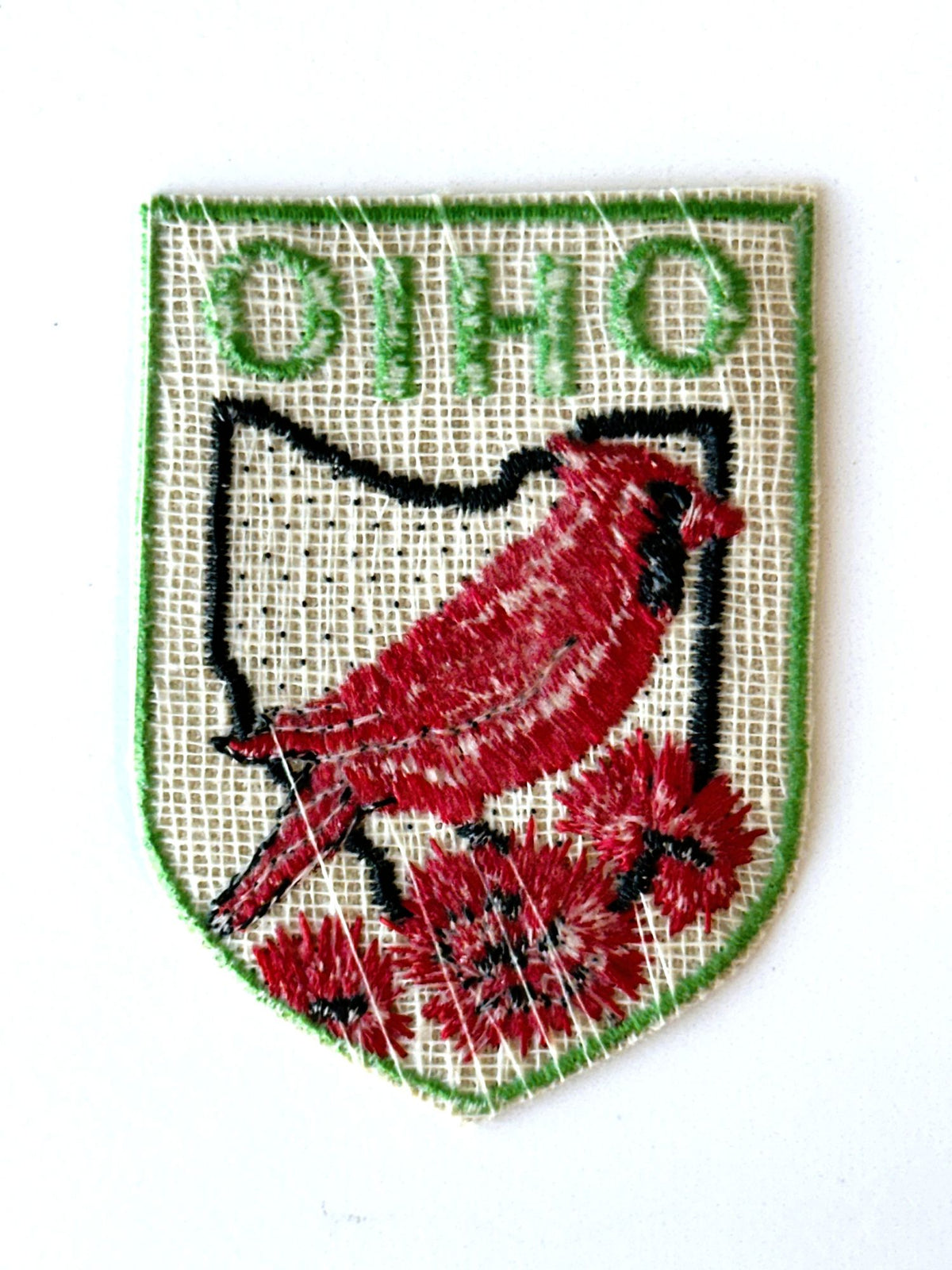 Ohio State Bird Flowers Green Trim Vintage Patch