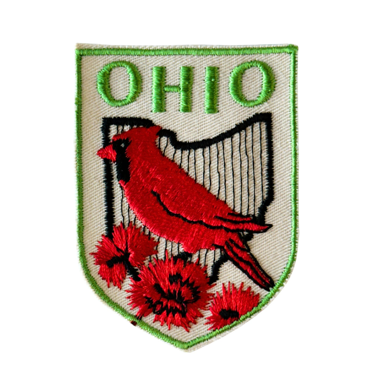 Ohio State Bird Flowers Green Trim Vintage Patch