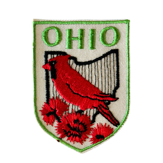 Ohio State Bird Flowers Green Trim Vintage Patch