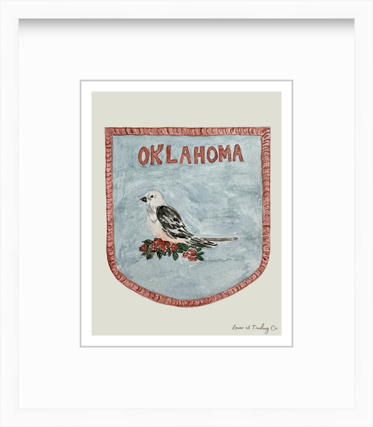 Oklahoma Vintage Road Trip Patch in Watercolor by Nikki Degn Giclee Art Print
