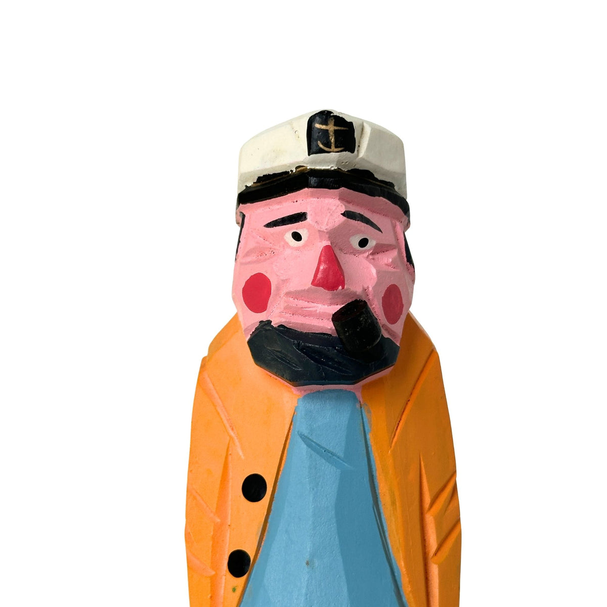 American Old Salt Vintage Fisherman Black Beard Rosy Cheeks Carved Wood 8 inches