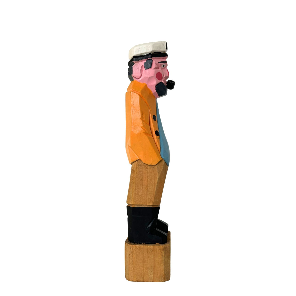American Old Salt Vintage Fisherman Black Beard Rosy Cheeks Carved Wood 8 inches