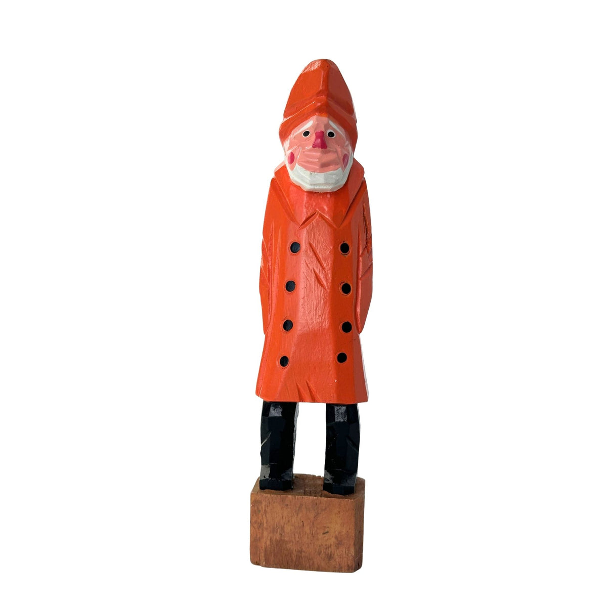 American Old Salt Fisherman Orange Coat White Beard 8 Inches Tall Wood Vintage Carving