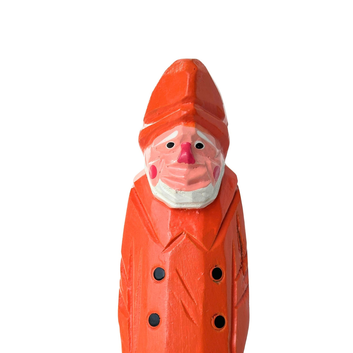American Old Salt Fisherman Orange Coat White Beard 8 Inches Tall Wood Vintage Carving