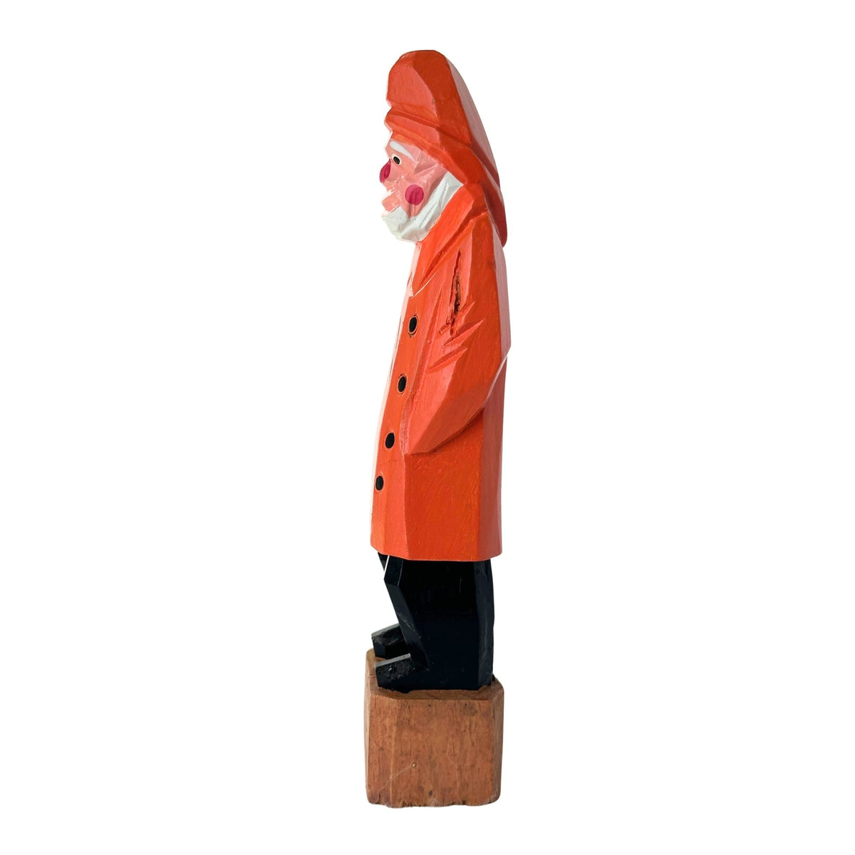 American Old Salt Fisherman Orange Coat White Beard 8 Inches Tall Wood Vintage Carving