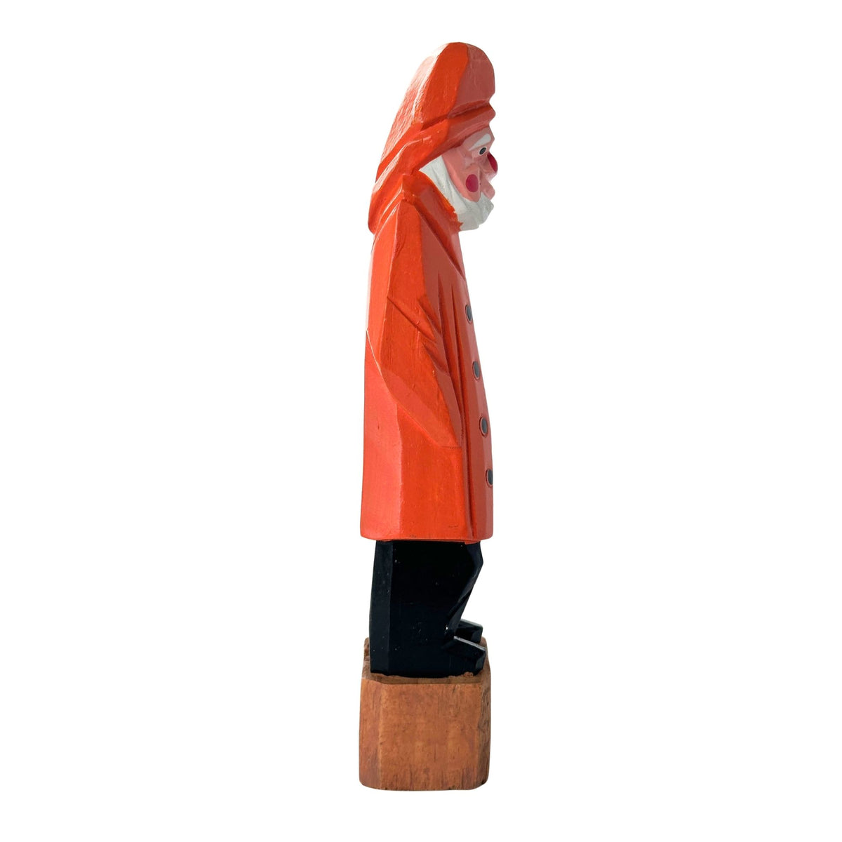 American Old Salt Fisherman Orange Coat White Beard 8 Inches Tall Wood Vintage Carving