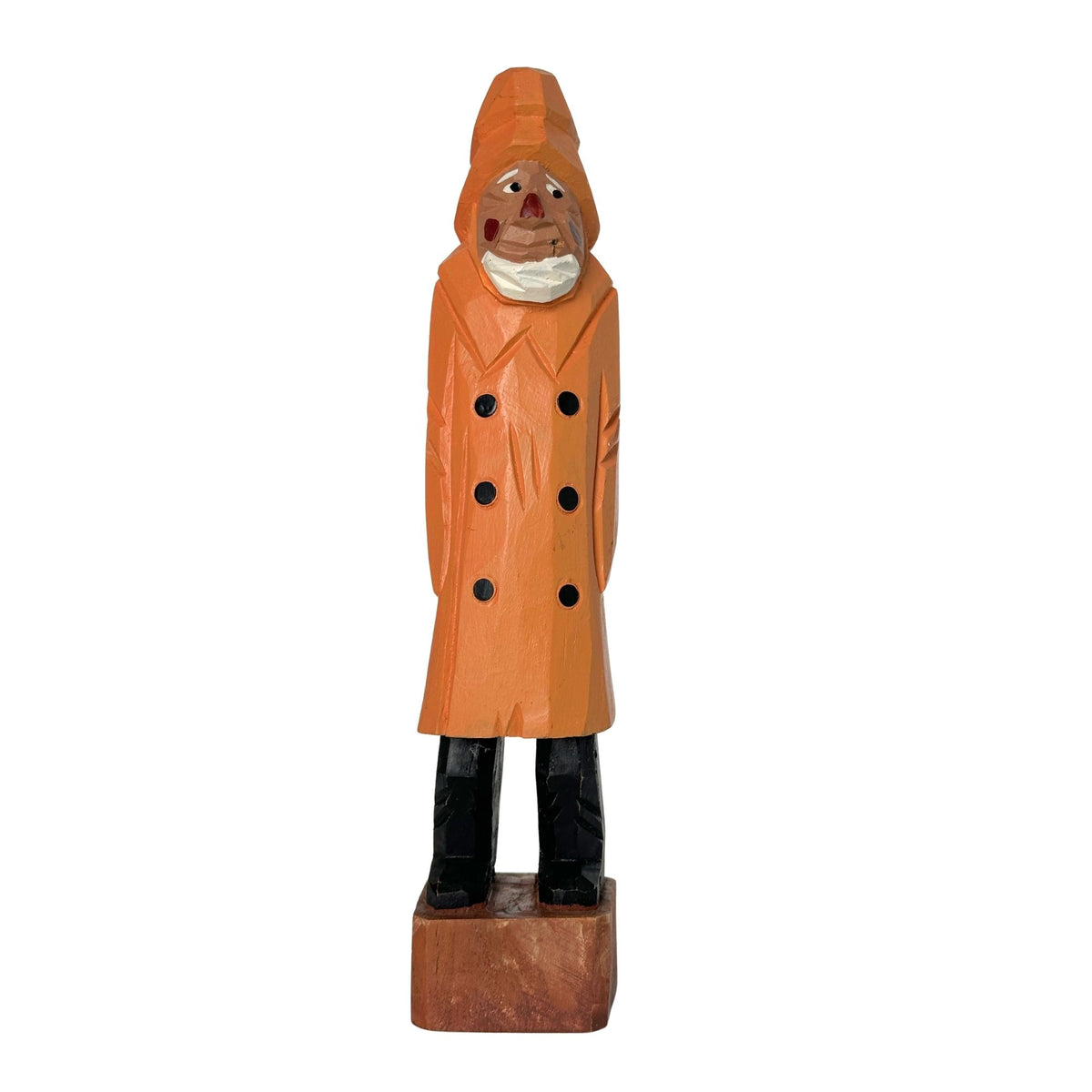 American Old Salt Vintage Fisherman Yellow Coat White Beard Rosy Cheeks Carved Wood 10 inches