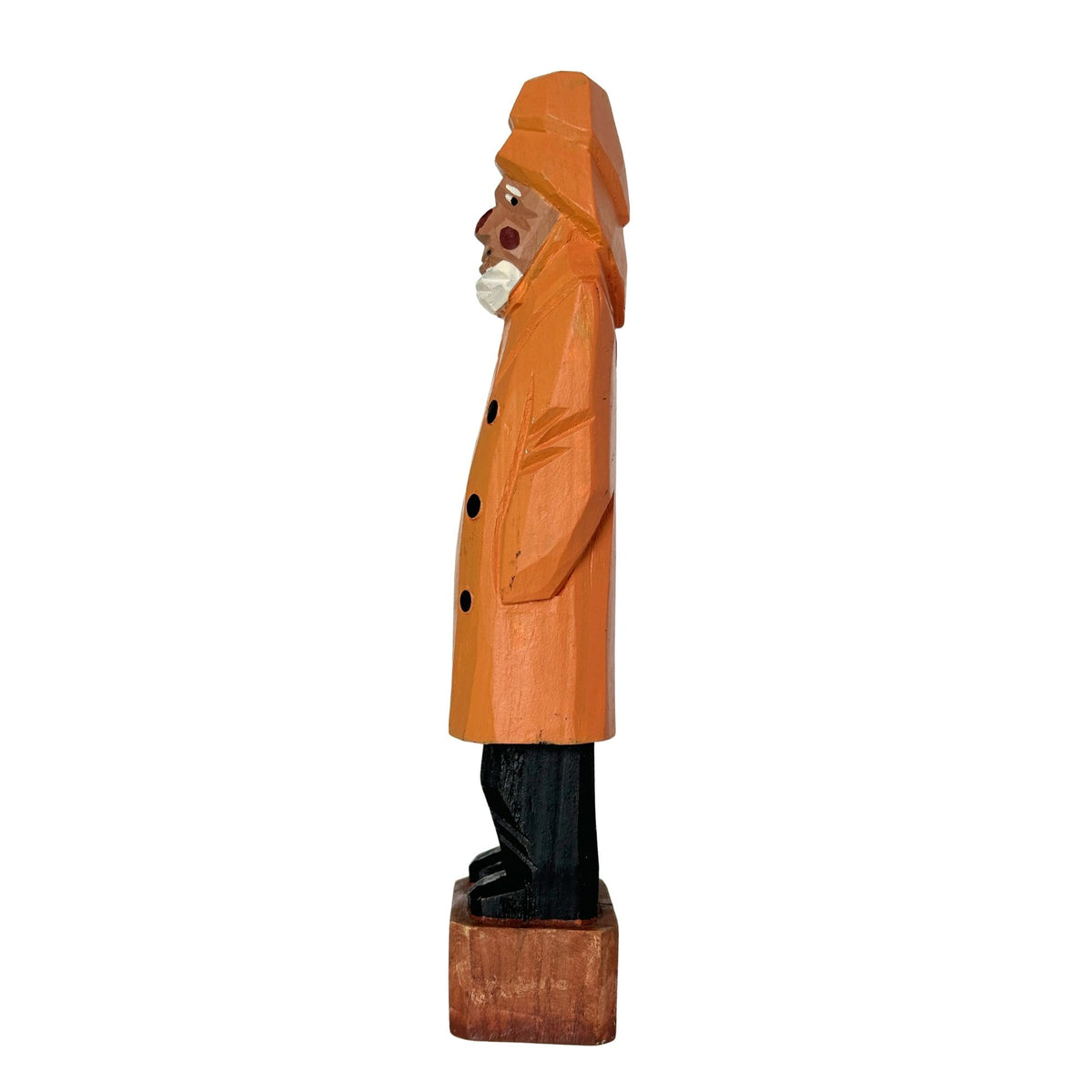 American Old Salt Vintage Fisherman Yellow Coat White Beard Rosy Cheeks Carved Wood 10 inches