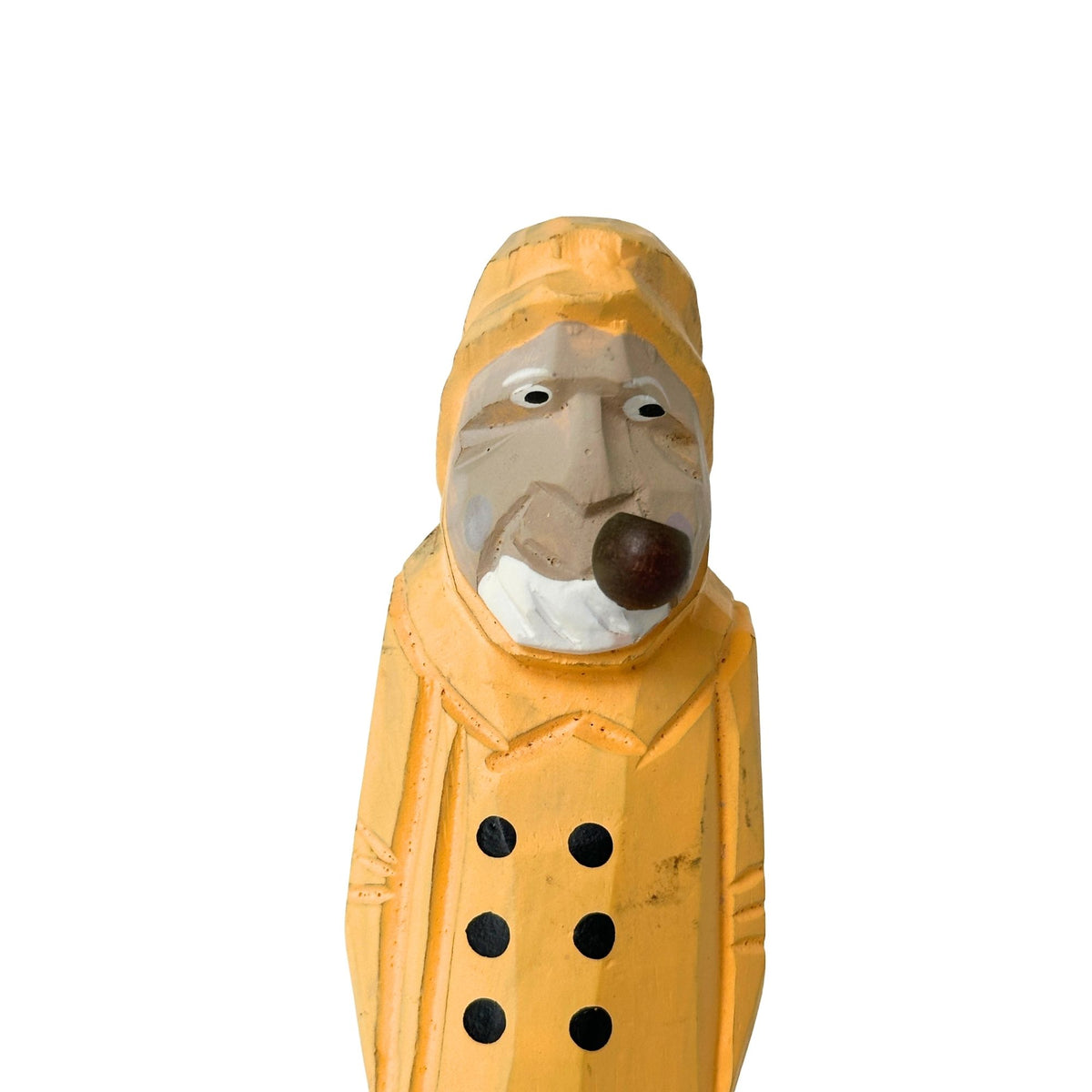 American Old Salt Vintage Fisherman Yellow Jacket White Beard Black Boots and Pipe Carved Wood 6 Inches