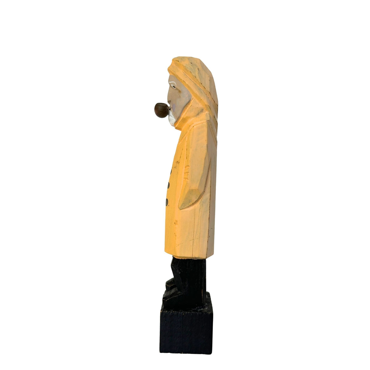 American Old Salt Vintage Fisherman Yellow Jacket White Beard Black Boots and Pipe Carved Wood 6 Inches