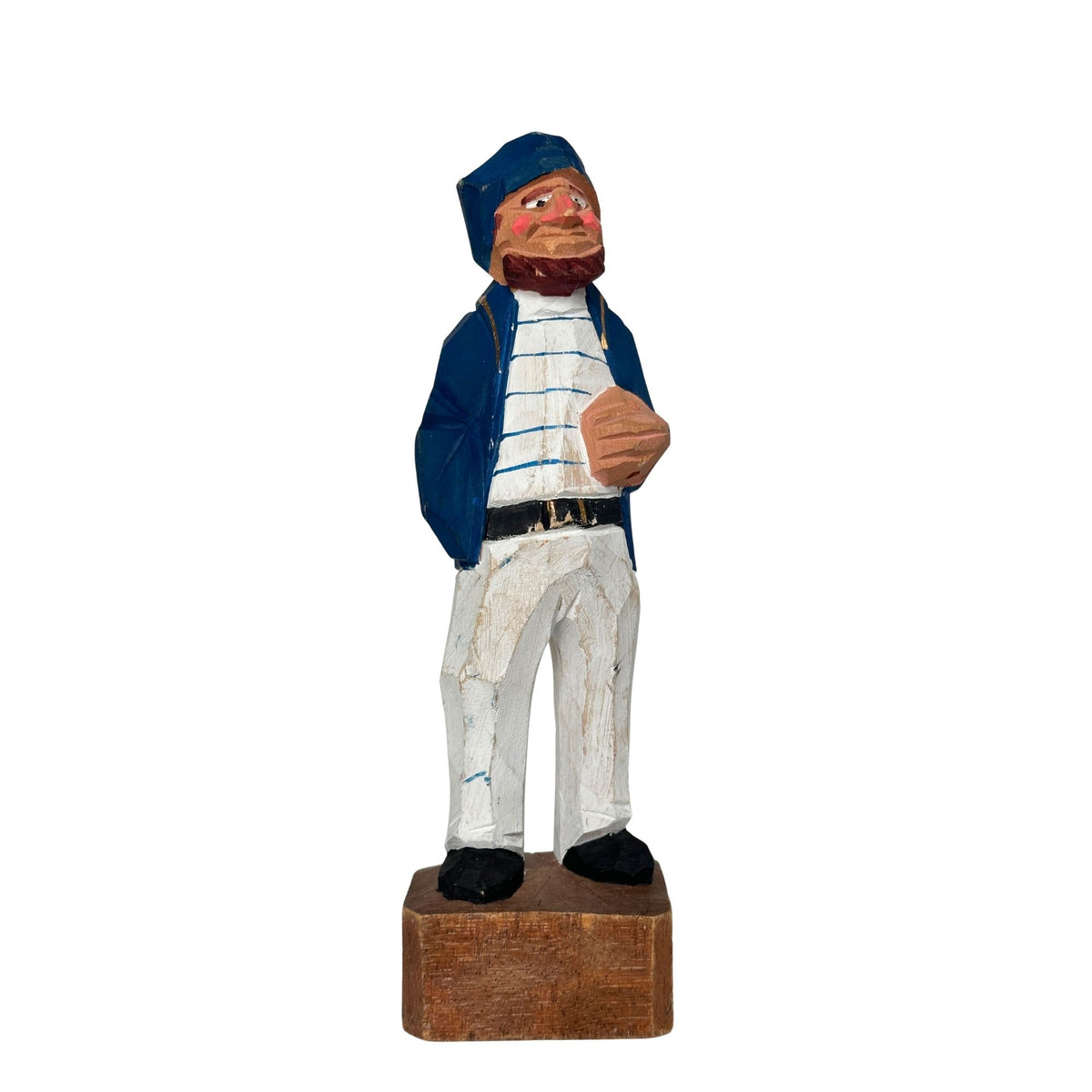 American Old Salt Sailor Blue Striped Shirt Brown Beard Vintage Wood Carving 8 inches