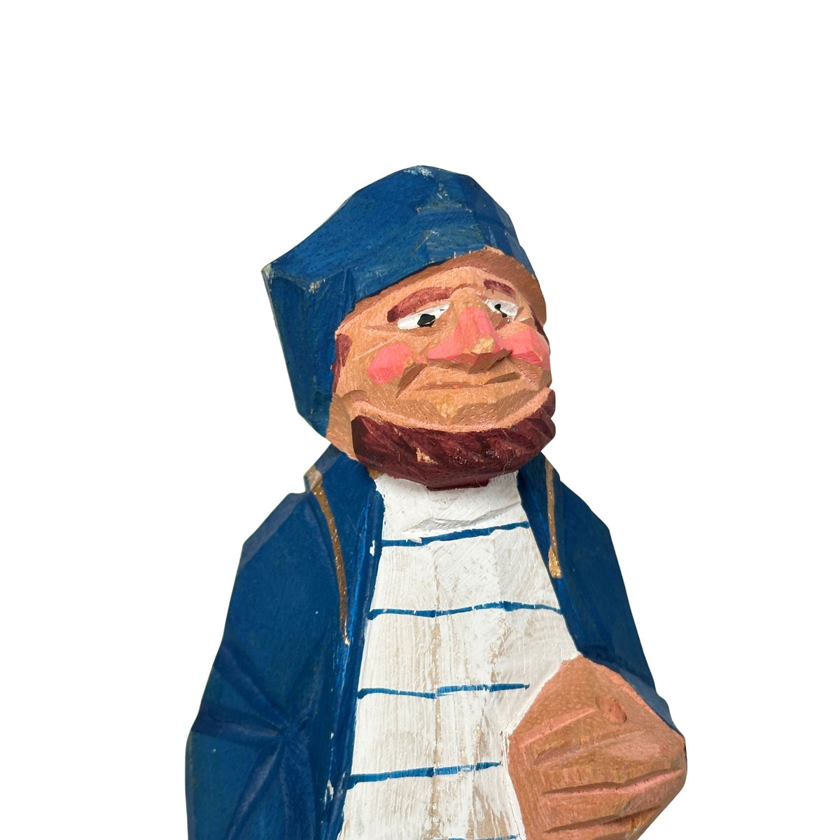 American Old Salt Sailor Blue Striped Shirt Brown Beard Vintage Wood Carving 8 inches