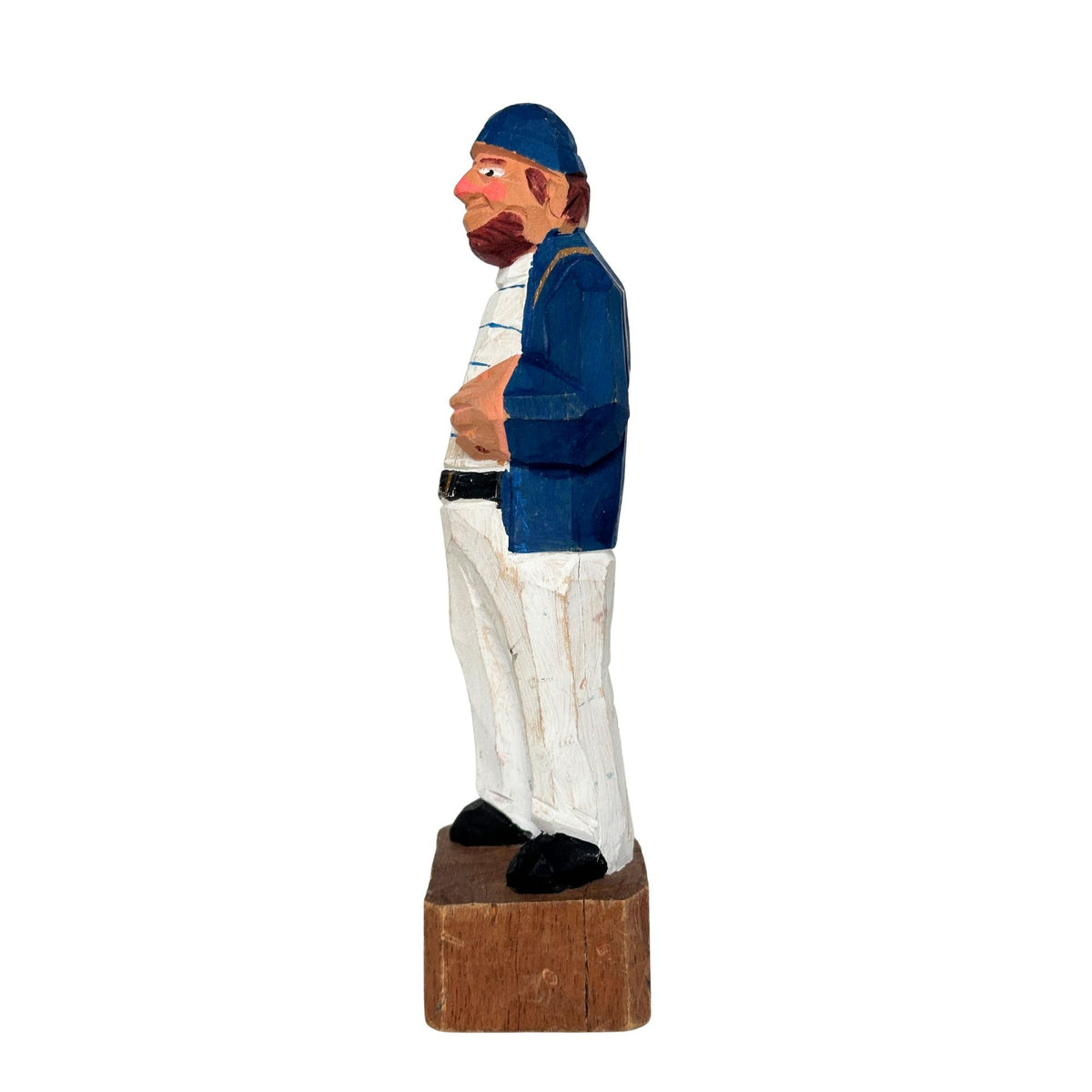 American Old Salt Sailor Blue Striped Shirt Brown Beard Vintage Wood Carving 8 inches