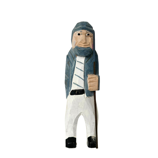 American Old Salt Vintage Sailor in Blue Striped Shirt White Pants Carved Wood 5.25 Inches