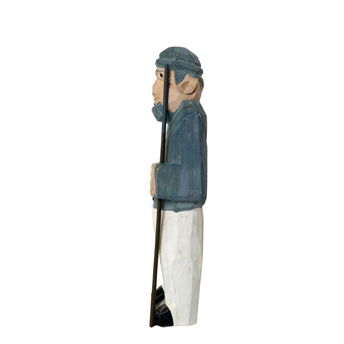 American Old Salt Vintage Sailor in Blue Striped Shirt White Pants Carved Wood 5.25 Inches