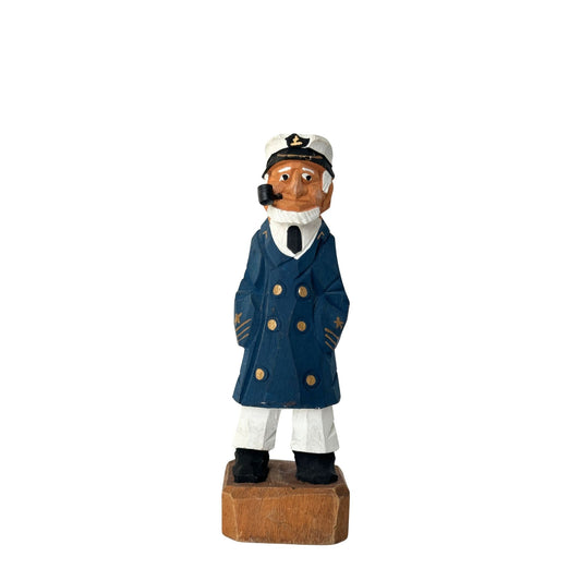 American Old Salt Sea Captain Blue Coat with Gold Buttons and Pipe Wood Vintage 6.3 Inches Tall