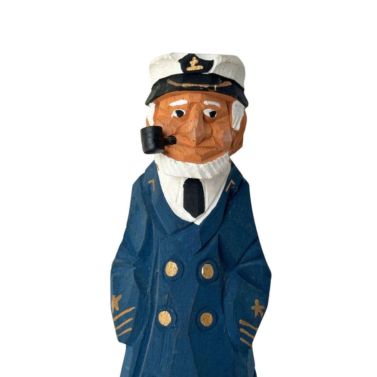 American Old Salt Sea Captain Blue Coat with Gold Buttons and Pipe Wood Vintage 6.3 Inches Tall