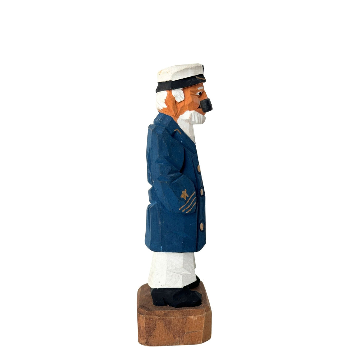 American Old Salt Sea Captain Blue Coat with Gold Buttons and Pipe Wood Vintage 6.3 Inches Tall