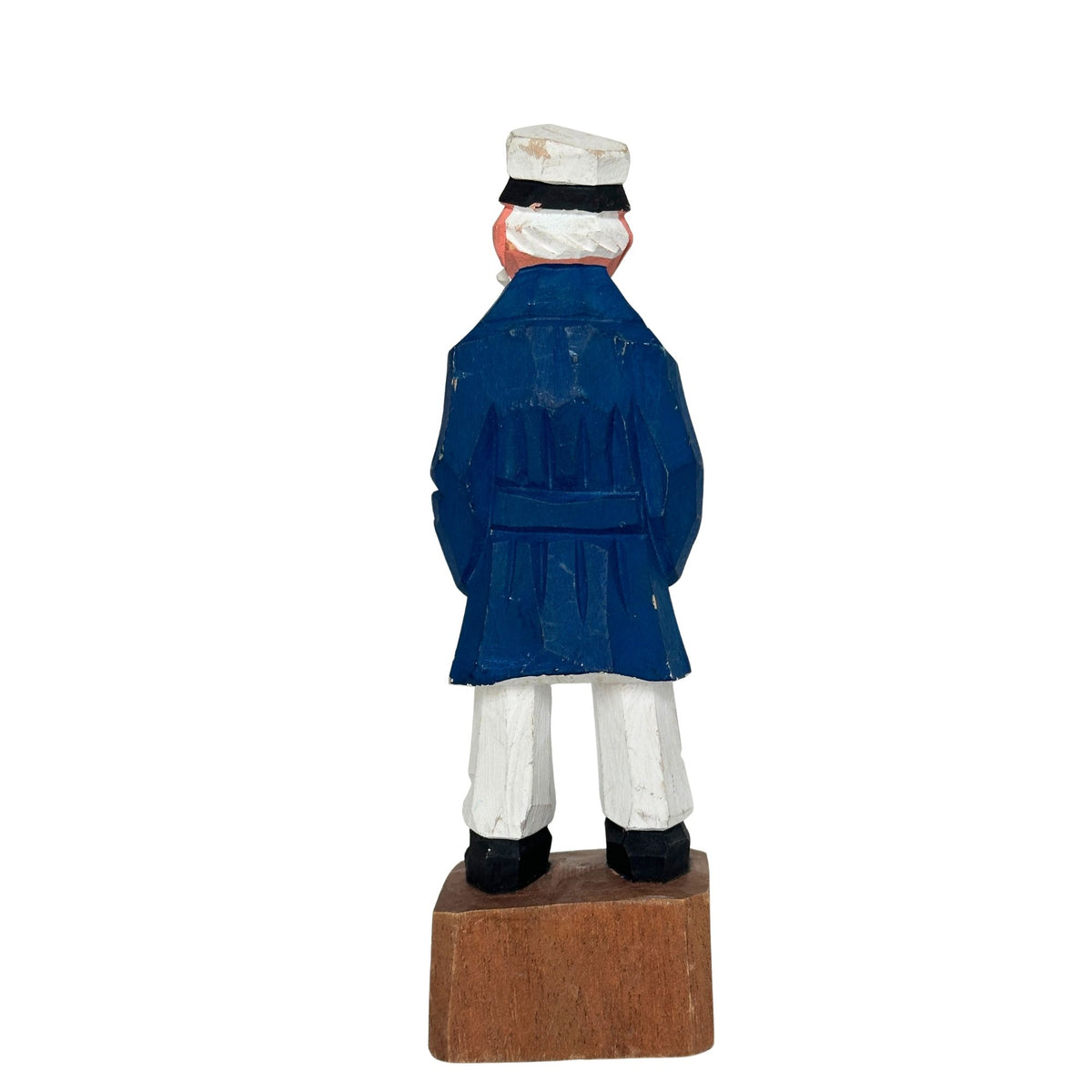 American Old Salt Sea Captain Blue Coat White Beard and Cigar Vintage Wood Carving 8 inches