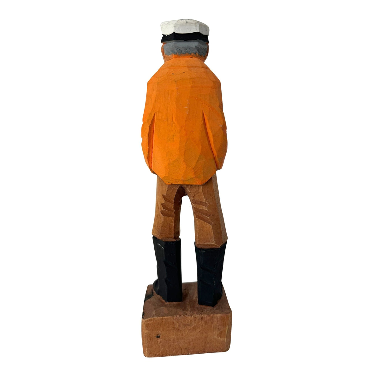 American Old Salt Sea Captain Blue Shirt with a Yellow Orange Jacket, Pip, and Grey Beard Wood Vintage 12 Inches Tall