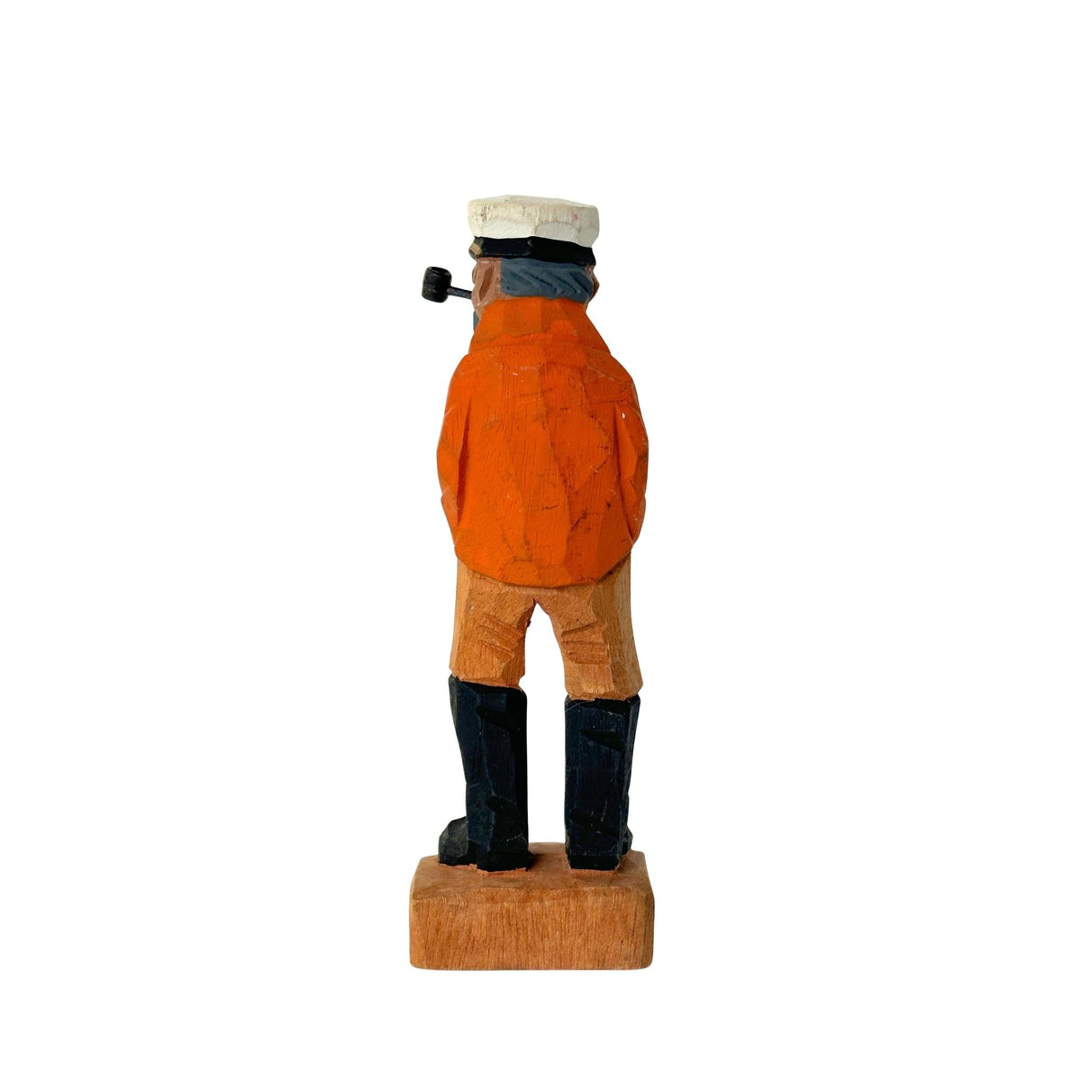 American Old Salt Sea Captain Orange Coat Blue Shirt Grey Beard Pipe Wood Vintage 6.25 inches Tall