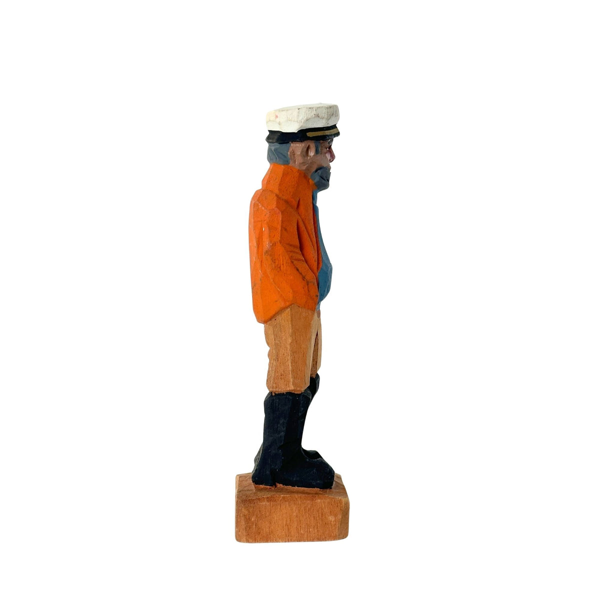 American Old Salt Sea Captain Orange Coat Blue Shirt Grey Beard Pipe Wood Vintage 6.25 inches Tall