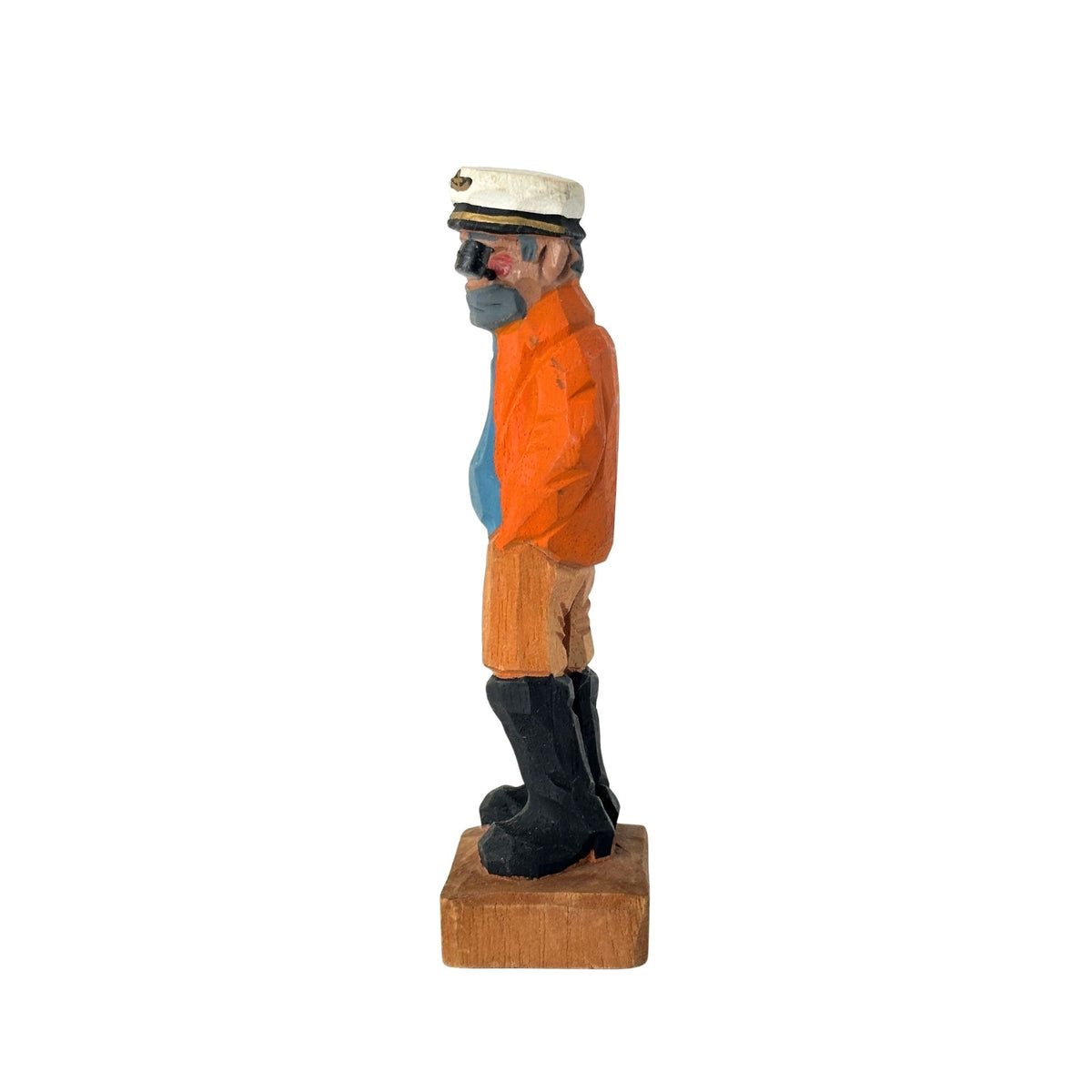 American Old Salt Sea Captain Orange Coat Blue Shirt Grey Beard Pipe Wood Vintage 6.25 inches Tall